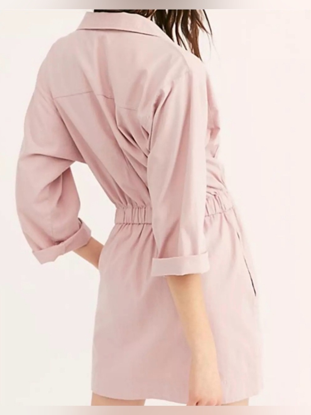 Free People Hazel Dusty Pink Cotton Utility Button Down Mini Dress S - Picture 3 of 10